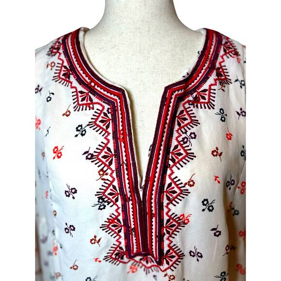 GAP Womens Boho Semi Sheer Floral Top Embroidered Blouse Ivory Peasant Fall - Picture 2 of 8